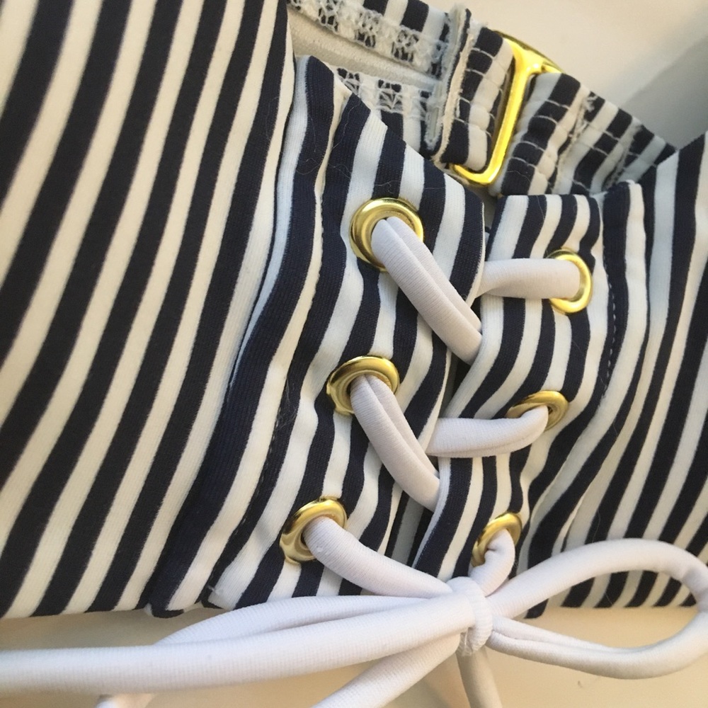 Striped Lace-up Bikini Top - Picture 2 of 6